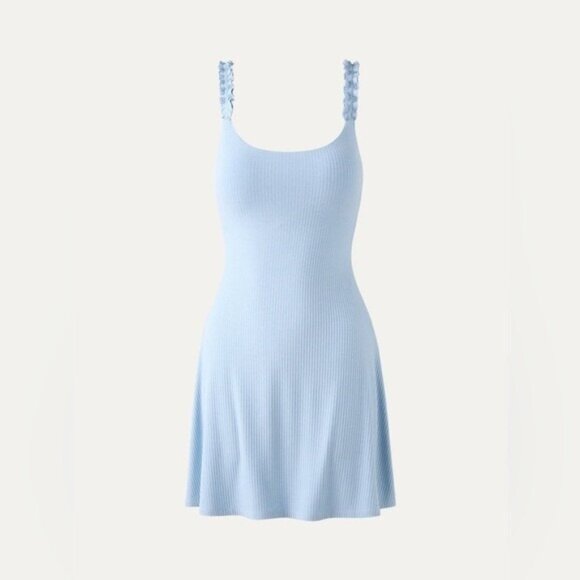 NEW OGL Move Size M Plantive Elf Brami Mini Dress With Shorts Baby Blue Ribbed - Picture 9 of 17